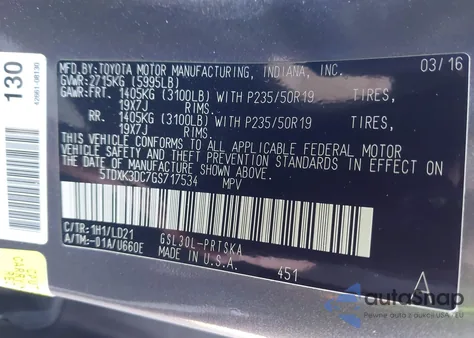 2016 Toyota Sienna Se Premium 8 Passenger z USA, uszkodzony, nr VIN 5TDXK3DC7GS717534